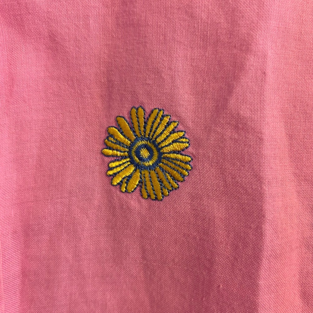 Casey Coleman Pink 100% Linen Embroidered Daisy Button Up Shirt Womens Large - Picture 5 of 11